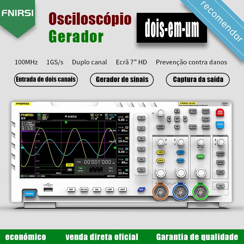 Digital Storage Oscilloscope 100Mhz - Osciloscópio Digital FNIRSI 1014D 2 em